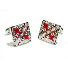 Rhodium Plated Red Enamelled Cufflinks