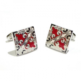 Rhodium Plated Red Enamelled Cufflinks