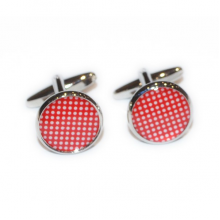 Red Polka Dot Round Bordered Cufflinks
