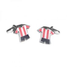 Novelty Football Shirt Cufflinks Red & White Stripes with Black Shorts