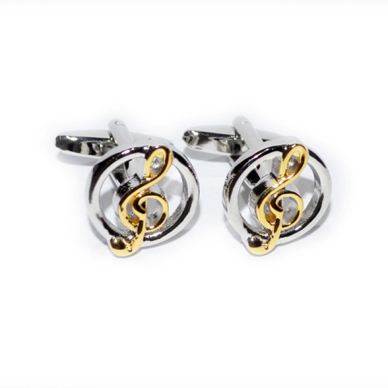 Two Tone Treble Clef in Circle Cufflinks