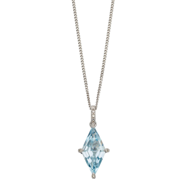 Kite Shaped Blue Topaz Pendant In White Gold